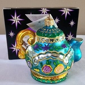 Radko CAFE IMPERIALE 2 COFFEE POT TEAPOT Ornament w/ box 1999-2000 VTG Glass.